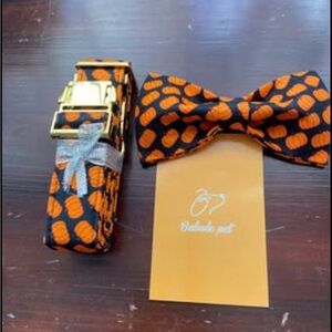 Babole Orange and Black Pumpkin Pattern Halloween Bow Tie dog collar Set